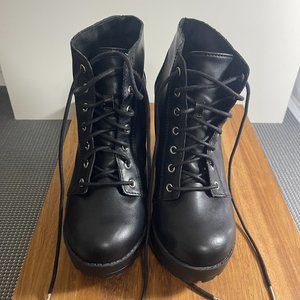 H&M divided lace-up black heeled booties, size 8